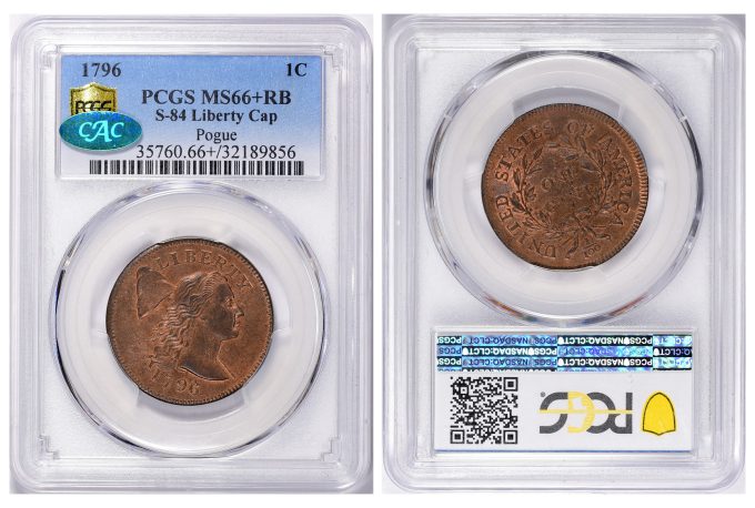 1796 Large Cent (Sheldon 84), graded PCGS MS66+RB
