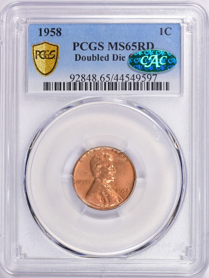 1958 1c DDO PCGS MS-65 RD CAC