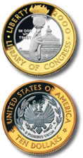 2000 Library of Congress Commemorative Bi-Metallic Ten Dollar (Obverse and Reverse)