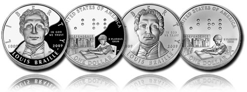 2009 Louis Braille Bicentennial Silver Dollar (Proof and Uncirculated)