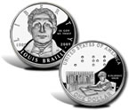 2009 Louis Braille Bicentennial Silver Dollar