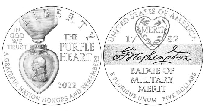 2022 National Purple Heart Hall of Honor Commemorative $5 Gold Coin Designs