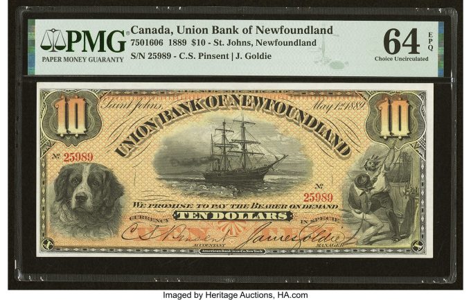 Canada St. John's, NF- Union Bank of Newfoundland $10 1.5.1889 Ch.# 750-16-06 PMG Choice Uncirculated 64 EPQ