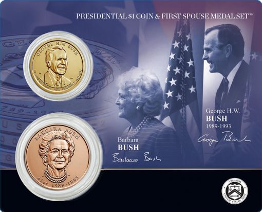 George H.W. and Barbara Bush Presidential $1 Coin and First Spouse Medal Set