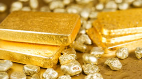 Gold bullion and nuggets