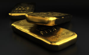 Three Gold Bullion Bars, Dark Background