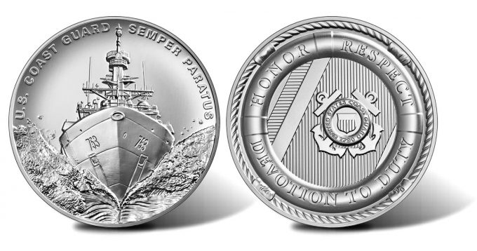 U.S. Coast Guard 2.5 oz Silver Medal - obverse and reverse